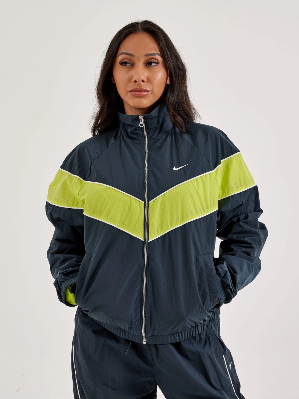 Nike Women’s Navy and Lime Chevron Bomber Jacket
